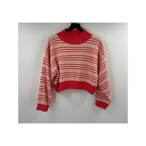 Cherry AKA Coral and Pink Striped Cropped Mock Neck Sweater Size Large